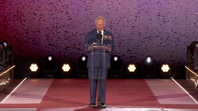In another moving moment tonight, the King used a keynote speech on the day Britain celebrated the end of war in Europe 80 years ago to call for greater efforts towards global peace