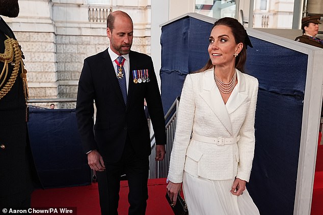 Kate donned a string of pearls to accessorise, whereas William opted for a black suit and blue tie