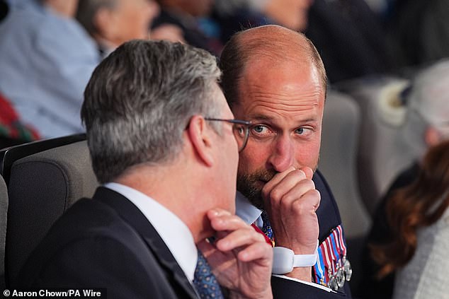 The Prince and Prime Minister appeared to be in deep conversation as they exchanged greetings today