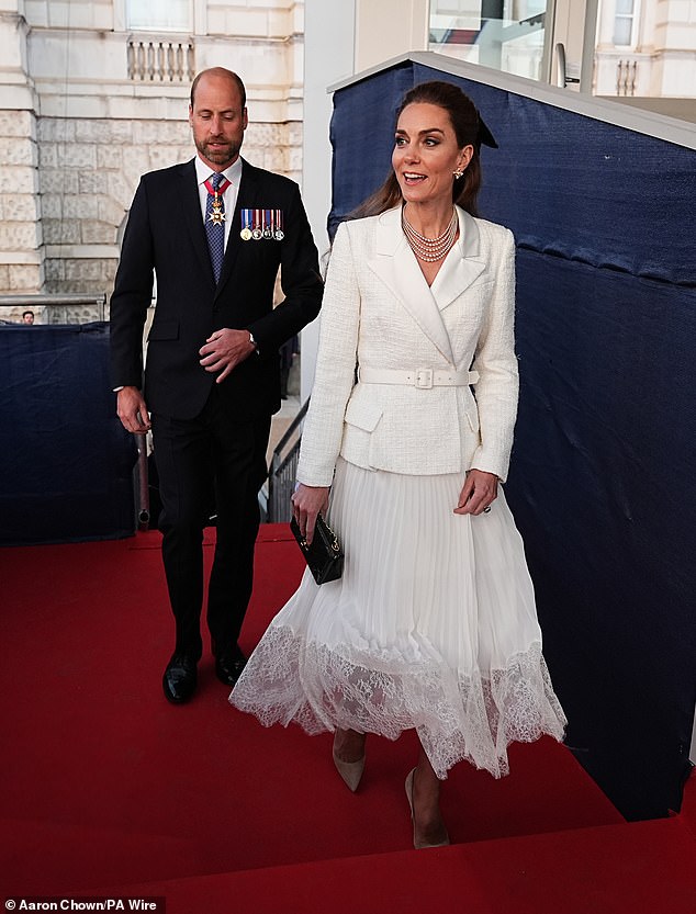 The Princess of Wales stunned in an all-white ensemble for the concert - in London - this evening