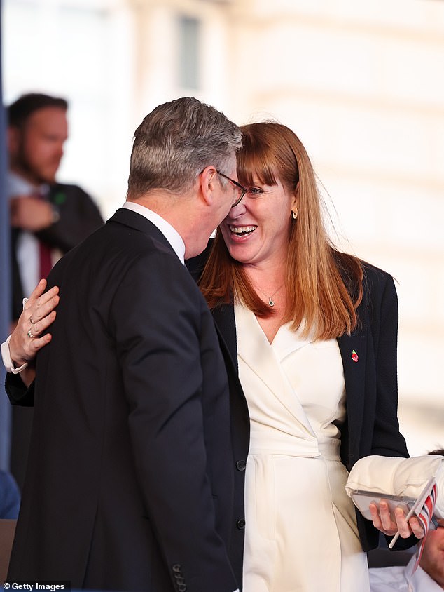 Angela and Sir Keir pictured chatting as they both took their seats ahead of the concert this evening