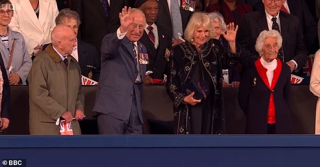 Elsewhere, Their Majesties, Charles, 76, and Camilla, 77, smiled as they made an appearance for an evening of music