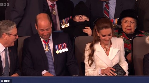 The Prince and Princess of Wales looked to be in high spirits as they joined King Charles and Queen Camilla at a concert commemorating VE Day on Thursday