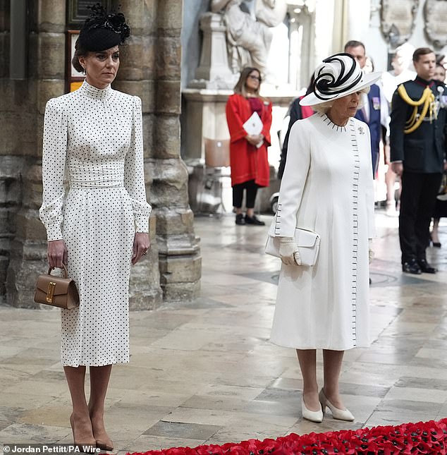 Kate and Queen Camilla are seen at the Service of Thanksgiving at Westminster Abbey in London