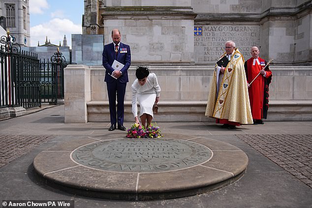 Kate was the picture of elegance and poise as she laid floral tributes at the Innocent Victims' Memorial following the Service of Thanksgiving at Westminster Abbey
