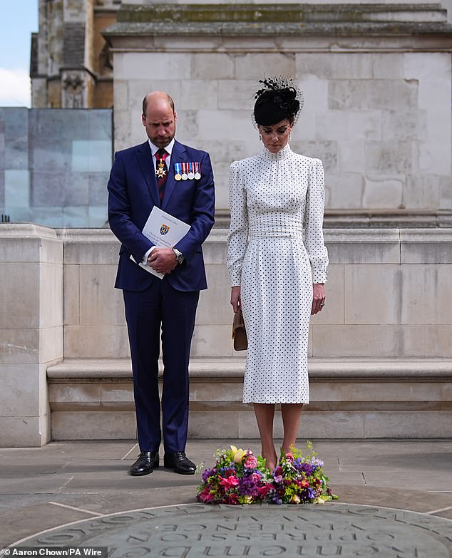 Their royal highnesses each cut sombre figures as they stood at the memorial