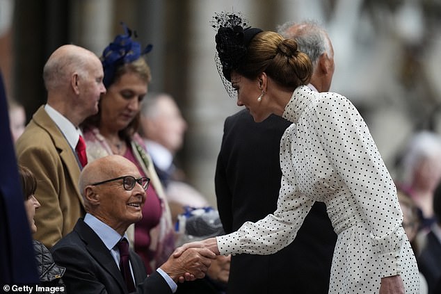 Kate greeted Second World War veterans and guests following a Service of Thanksgiving at Westminster Abbey