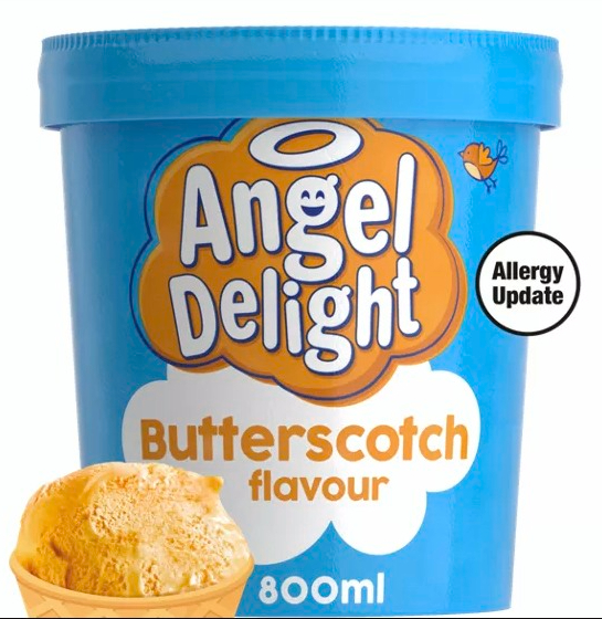 Tub of Angel Delight butterscotch ice cream.