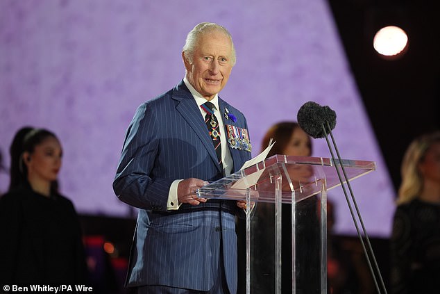 The King reflected on his mother's experiences with celebrating VE Day who was allowed to join the London crowds as a 19-year-old princess and subaltern in the Auxiliary Territorial Service