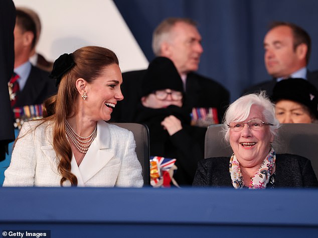 Kate - pictured - beamed as she chatted along with others in attendance at the Royal Box this afternoon