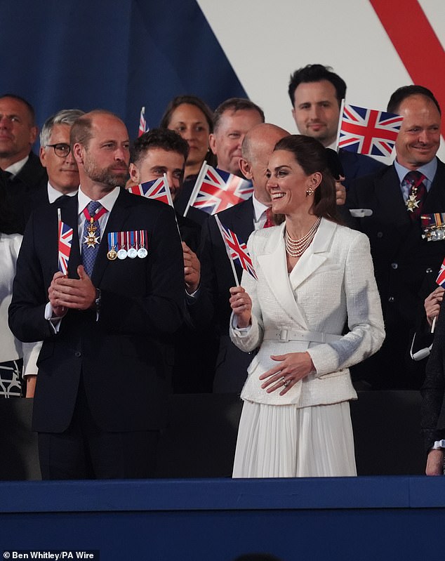 The Prince and Princess of Wales looked to be in high spirits as they joined King Charles and Queen Camilla - as well as the Duke and Duchess of Edinburgh - at a concert commemorating VE Day on Thursday