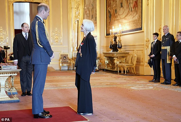 Sheila Hancock is made a Dame Commander of the British Empire by Prince William during a investiture ceremony at Windsor Castle on November 9, 2021