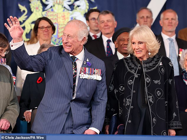 King Charles III and Queen Camilla attend the concert celebrating the 80th Anniversary of VE Day, held at the historic Horse Guards Parade in London last night
