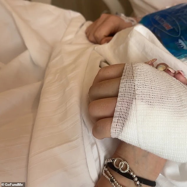'I had to hold him so he wouldn't slip further down the waterfall with my arms and legs wrapped around him, sitting in a pool of his blood,' his childhood sweetheart said