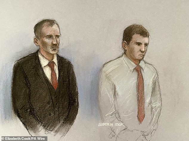 A court sketch of Daniel Graham and Adam Carruthers appearing in the dock at Newcastle Magistrates' Court