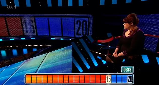 Screenshot of a contestant on The Chase game show.