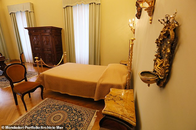 The Pope's bedroom in Palace Castel Gandolfo, famous because in 1944, during World War II, it was given to the women in labour hidden ther by Pope Pius XII