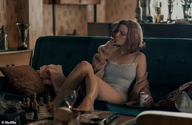And in 2021, the Golden Globe winner revealed while suffering with burnout during the filming The Queens's Gambit, she survived on 'cigarettes' and caffeinated drinks (seen in show)