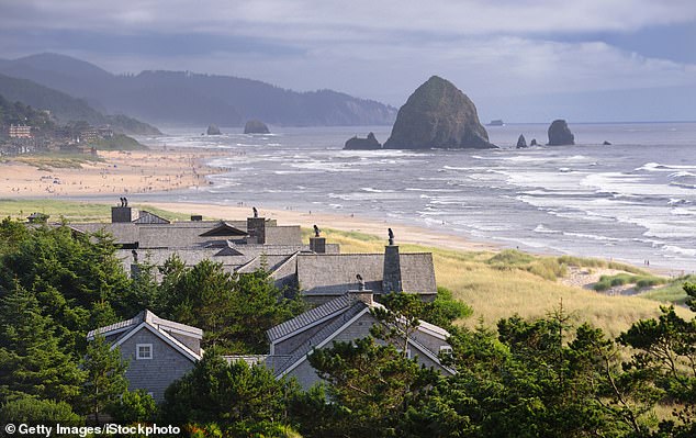 The volcano is located off the coast of Oregon. Pictured is a quaint town in the state