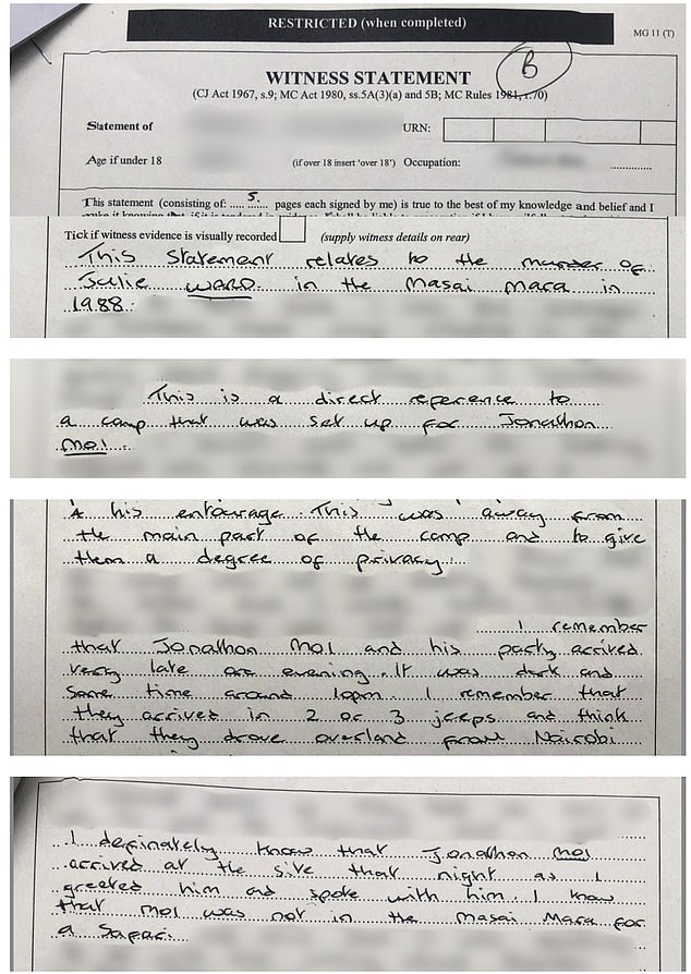 Revealed: the explosive witness statement stating categorically that prime suspect Jonathan Moi was near the scene - contradicting his flat denial of ever being in the Masai Mara