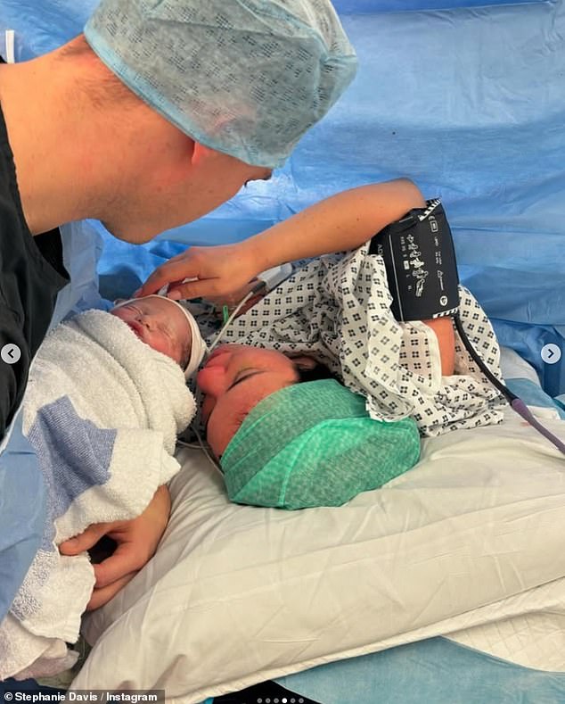 The actress and her partner Joe welcomed Samuel in January in what they described as a 'traumatic birth'