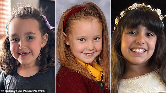 It comes after the Southport monster was jailed for life after launching an attack on a Taylor Swift-themed dance class in Southport last July, where he murdered Bebe King (left), Elsie Dot Stancome (middle) and Alica da Silva Aguiar (right)