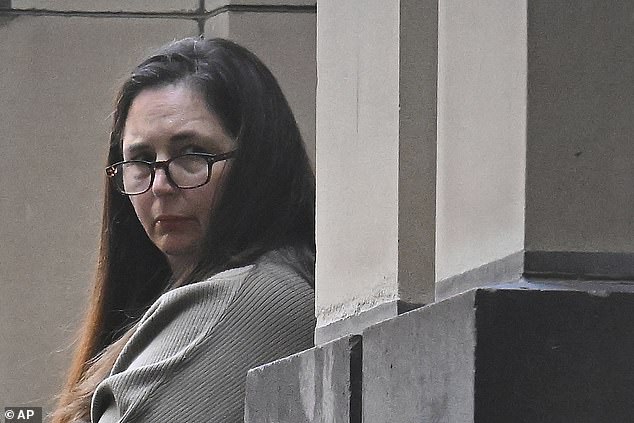 It was the sixth day of the 50-year-old housewife's trial for the murders of Don, Gail and Heather, plus the attempted murder of Ian, whom she was seeing face-to-face for the very first time since that eventful lunch (Pictured: Erin Patterson)