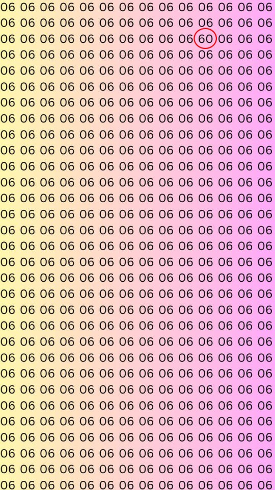Illustration of a grid of sixes with a single sixty hidden within.