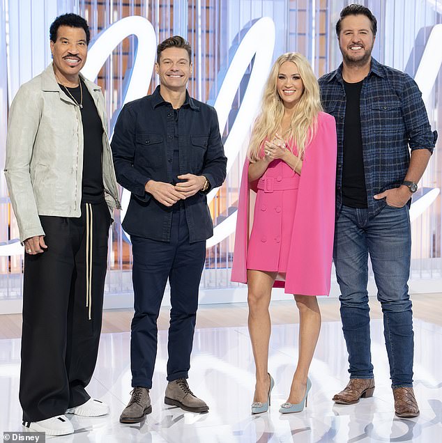 Lionel Richie, Ryan Seacrest, Carrie Underwood and Luke Bryan are pictured in a publicity shot for their current roles as judges on American Idol