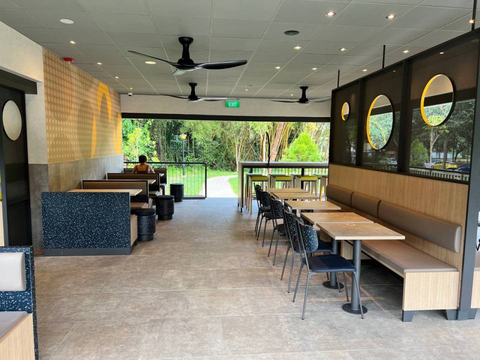 Interior view of a McDonald's with a Japanese-themed tea garden.