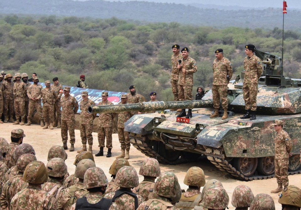 Pakistani Army Chief Asim Munir addressing troops at military exercises.