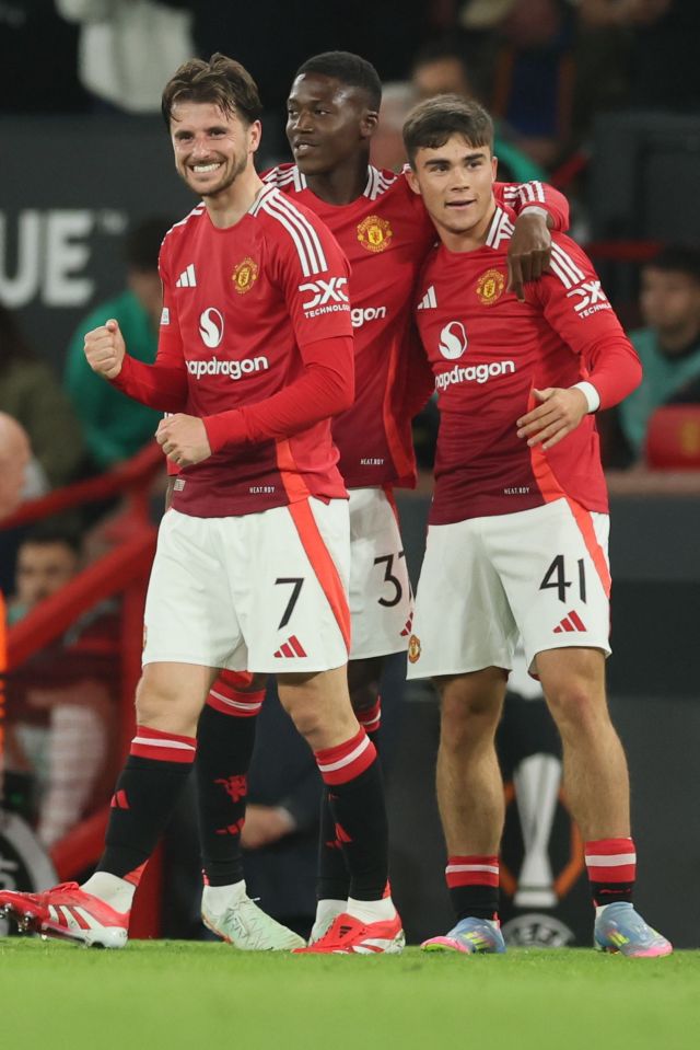 Manchester United players celebrating a goal.
