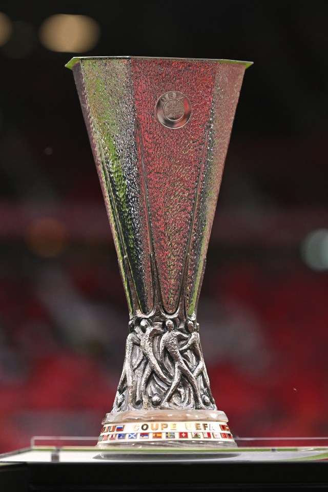 UEFA Europa League trophy on display.