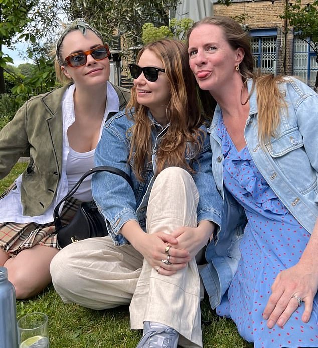 Cara Delevigne with girlfriend Minke, centre, and sister Chloe, right