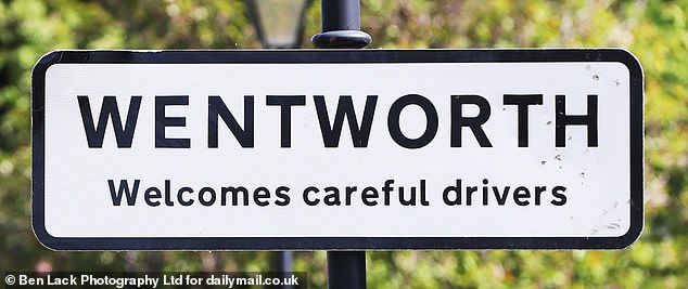 A sign for Wentworth town in South Yorkshire, where locals are currently divided over plans for a new hotel and spa