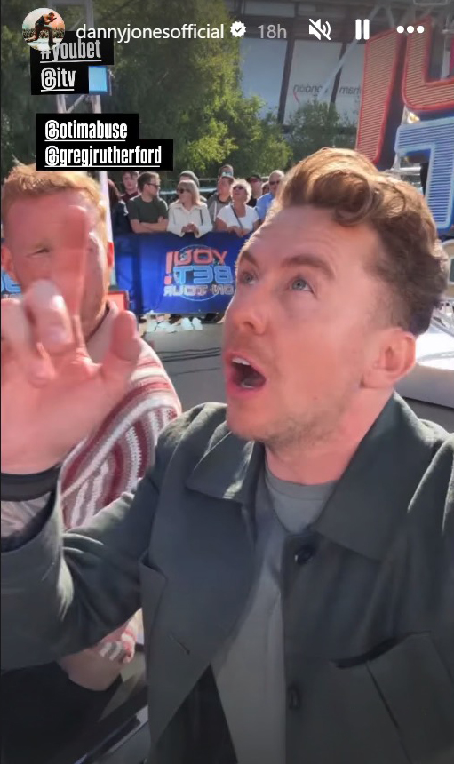 Danny Jones on the set of "You Bet!" with two co-stars.