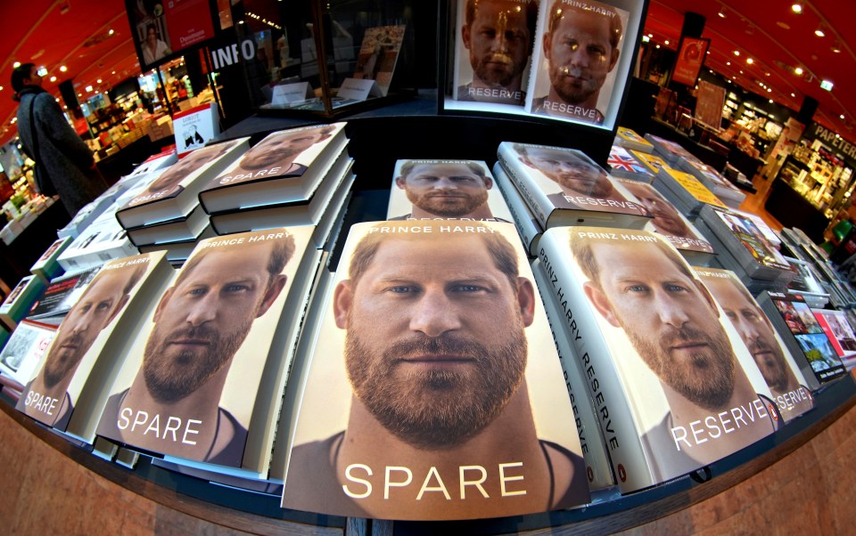 Copies of Prince Harry's book "Spare" on display in a bookstore.
