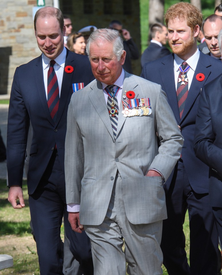 Prince Charles, Prince William, and Prince Harry at a memorial event.