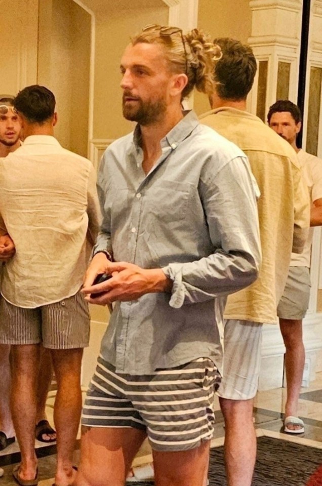 BGUK_3234018 - Las Vegas, NV - *PREMIUM-EXCLUSIVE* - MUST CALL FOR PRICING BEFORE USAGE - The Wrexham Football Club players enter the Las Vegas spirit as they celebrate their latest league triumph. ....The players were at the Bellagio hotel enjoying downtime, and some had taken photos throughout the hotel and casino.....At one point, footballer Dan Scarr was seen hijacking a joyriding maintenance cart through the Bellagio casino as stunned guests looked on!....Pictured: Jay Rodriguez....BACKGRID UK 9 MAY 2025 ....UK: +44 208 344 2007 / uksales@backgrid.com....USA: +1 310 798 9111 / usasales@backgrid.com....*Pictures Containing Children Please Pixelate Face Prior To Publication*