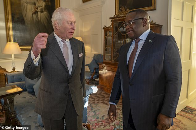 President Maada Bio, pictured with King Charles III earlier this year, married in 2013