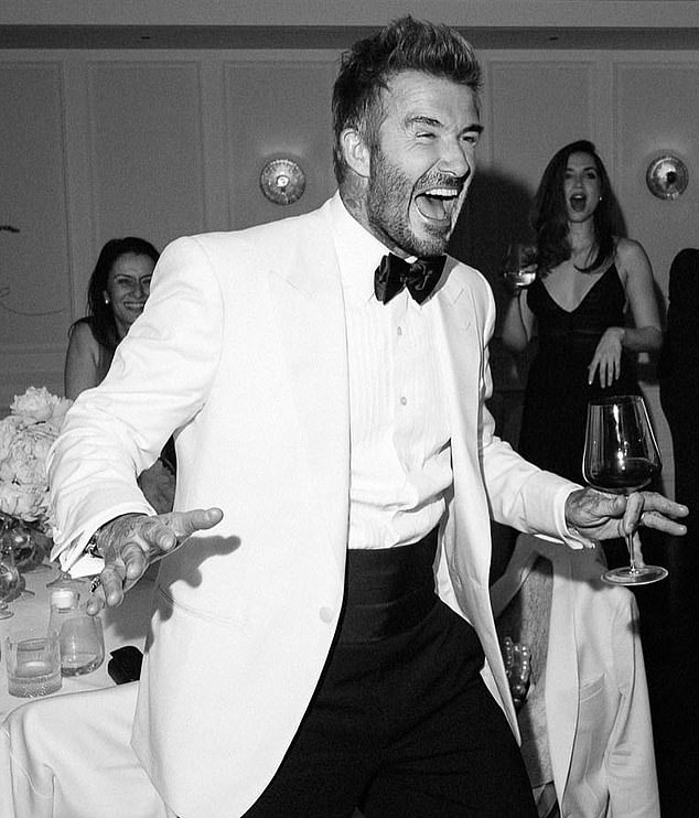 Ms De Armas, standing right, at David Beckham's 50th birthday dinner in London last week