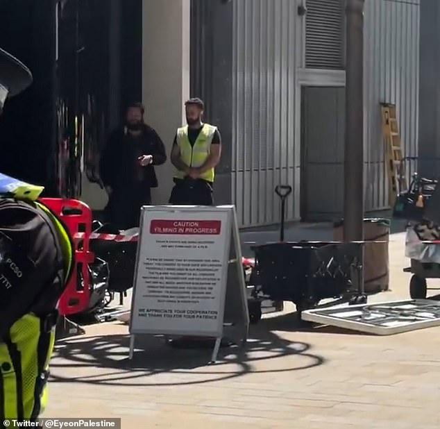 Pro-Palestine protesters banged drums and shouted 'shame on you' as they brought Gal Gadot's new film The Runner to a standstill in London