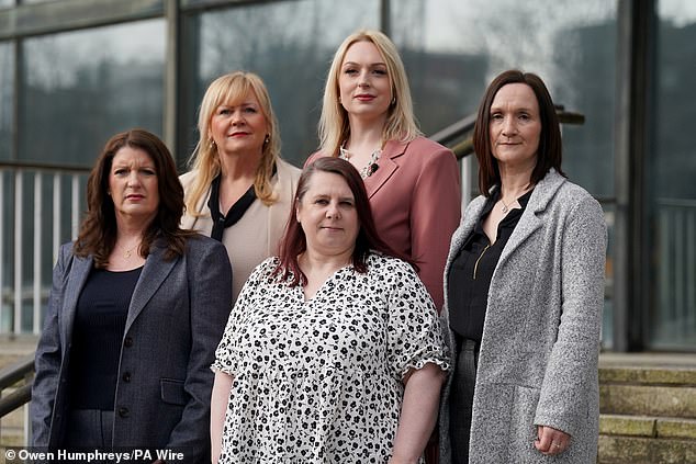Her nursing colleagues at Darlington Memorial Hospital (pictured with Karen) did not know until she was left traumatised after being forced to share a changing room with a male nurse who identifies as a woman, despite still outwardly presenting as a man