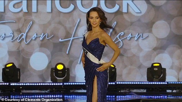 Hudson wowed the crowd in a purple dress on the first night of the competition in Maine