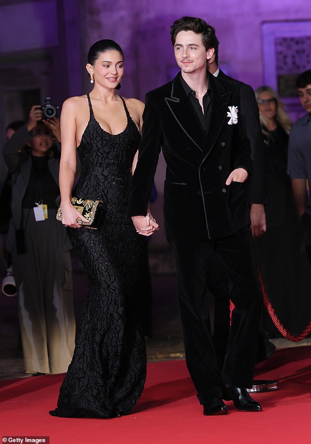 Timothee cut a dapper figure in a sharp black velvet suit as he arrived for the occasion, having been awarded the Special David prize for his illustrious career