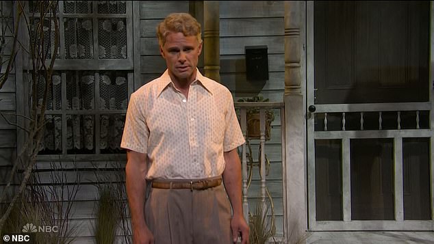 Walton also played an unsuccessful actor in a pretentious play, with the theater seats filled largely by service dogs who leave in the middle of his performance