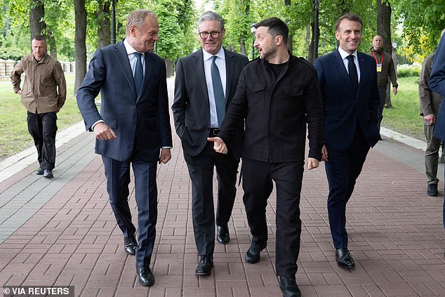 The leaders of Britain, France , Germany and Poland arrived in Kyiv on Saturday for talks with Ukrainian President Zelensky in a show of unity of the 'coalition of the willing', a day after Putin's hosted his allies for a Red Square Victory Day parade
