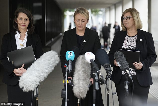 Deputy senior investigating officer Nicola Evans (centre), with Pascale Jones of the Crown Prosecution Service (left) and Janet Moore, police family liaison officer, read a statement outside Manchester Crown Court after nurse Lucy Letby was found guilty of murdering seven babies