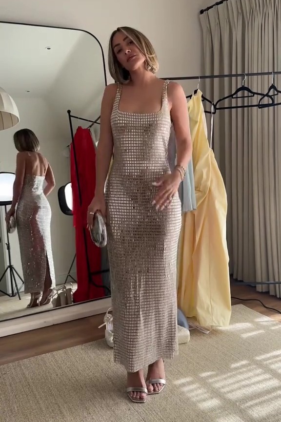 Woman in a sparkly dress.