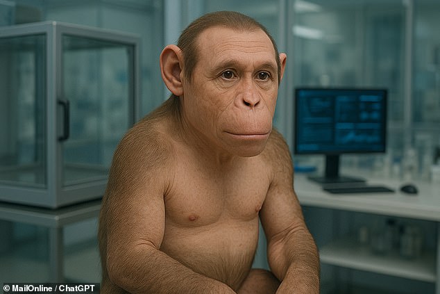 Scientists have also begun to make human-primate chimaeras for medical testing. In the future, these chimaeras could have entire organs from humans inside primate bodies. Pictured: AI-generated Impression
